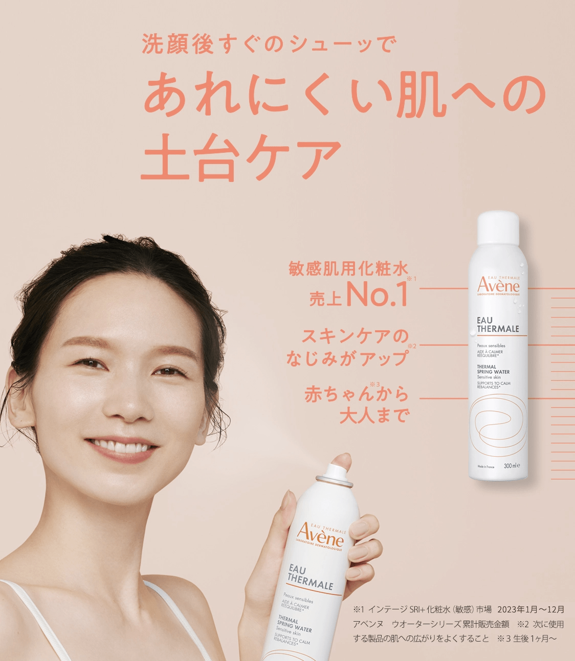 洗顔後すぐのシューッであれにくい肌への土台ケア アベンヌ ウオーター